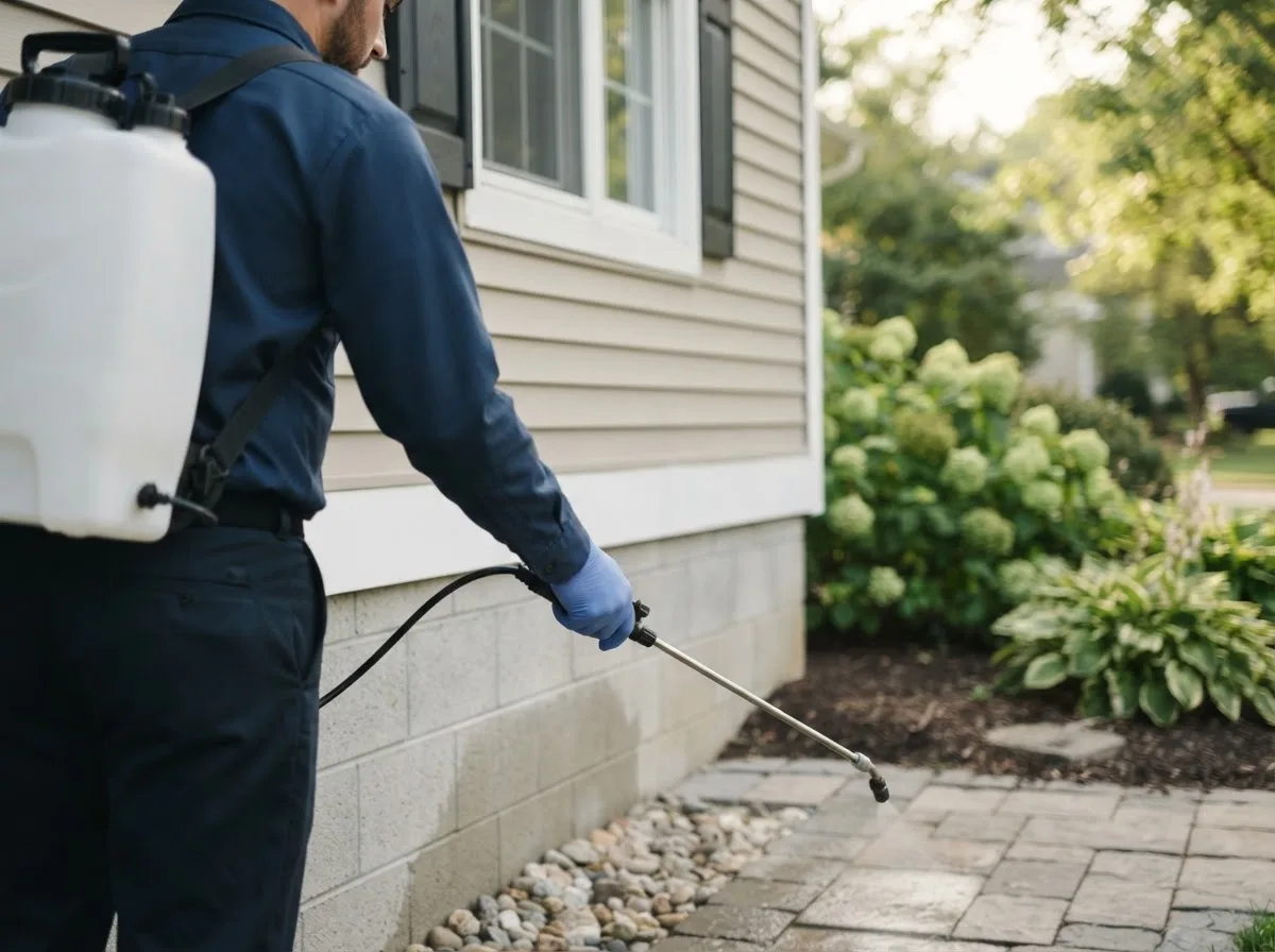 Pest control technician inspecting a home in Columbia, IL